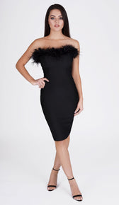 'FRANCESCA' Feather Bodycon Dress - GLAMBAE FASHION