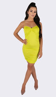 'NORRIE' Ruched Mini Dress - Neon Green - GLAMBAE FASHION