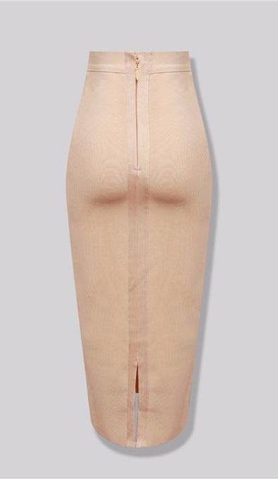 "NADIA" Nude Pencil Skirt - GLAMBAE FASHION