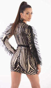 ‘NADINE’ Sequin Chiffon Sleeve Dress - GLAMBAE FASHION