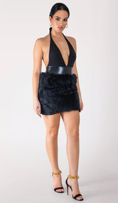 NILU Fur Mini Dress - Black