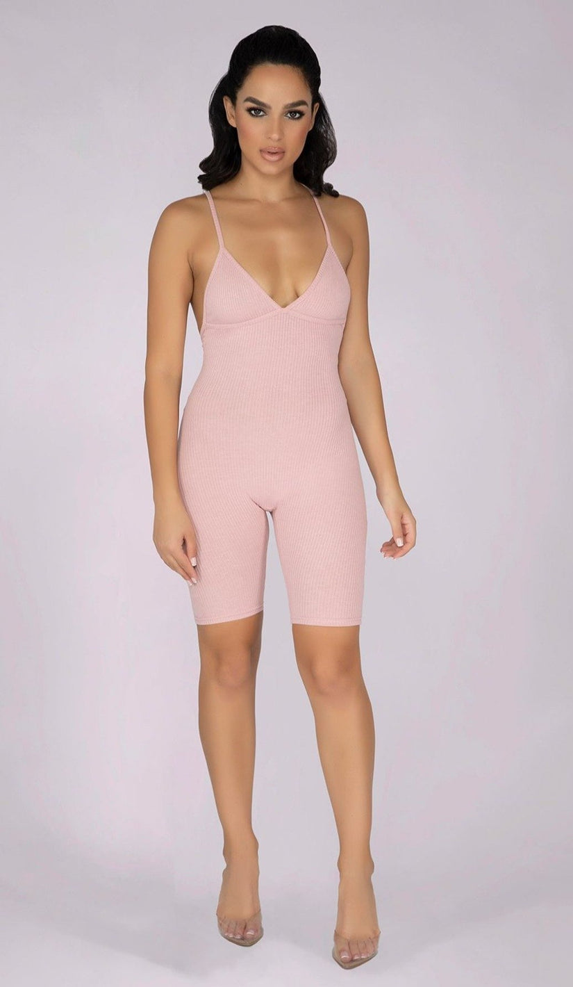RILEY Sculpted Ribbed Playsuit - Blush