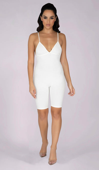 RILEY Sculpted Ribbed Playsuit - White