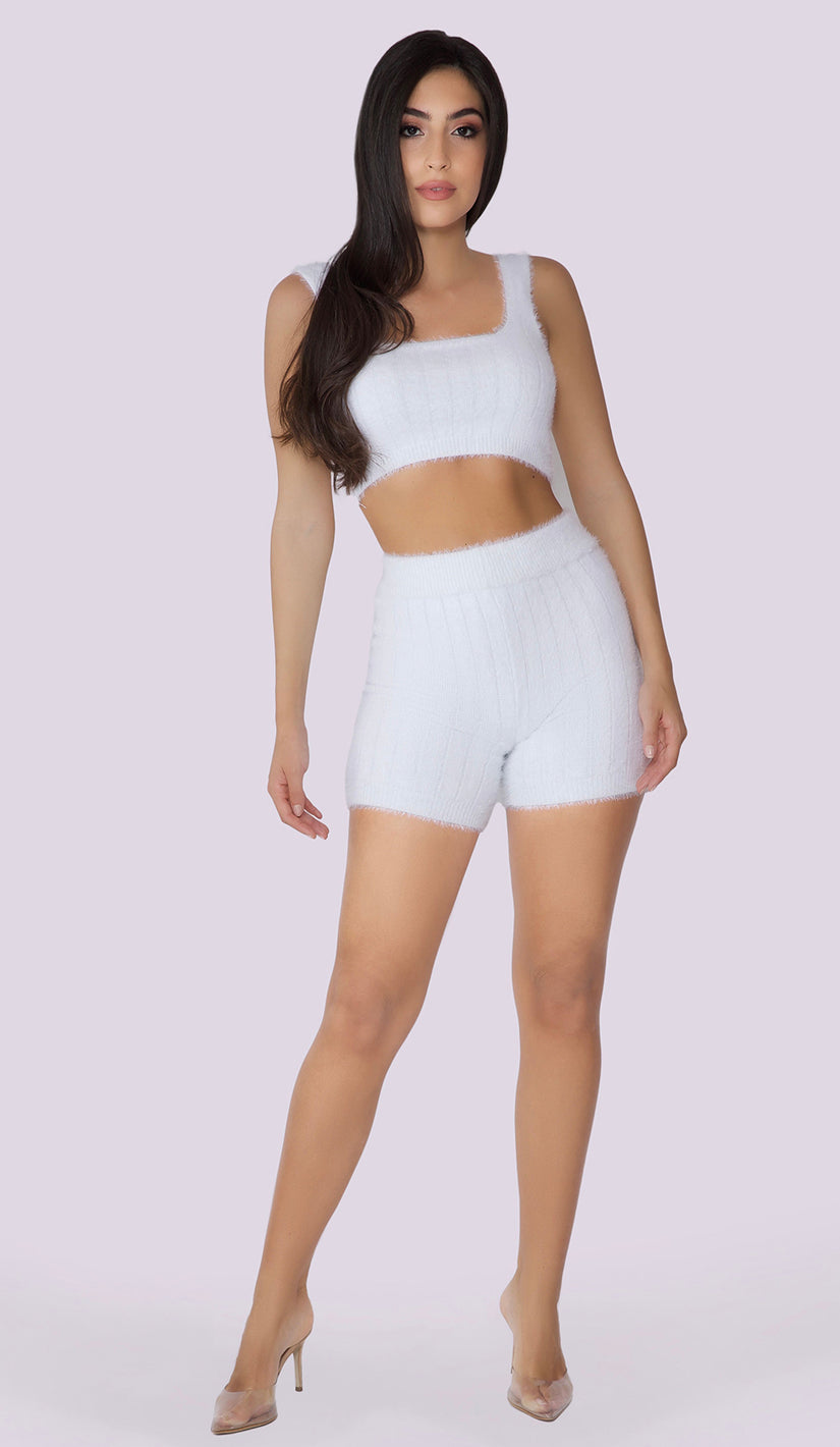 SIMA Fluffy Knit Crop Top - White