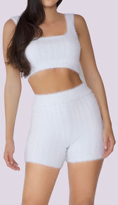 SIMA Fluffy Knit Crop Top - White