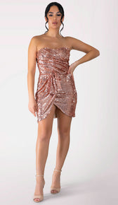WINONA Strapless Sequin Mini Dress - Rose Gold